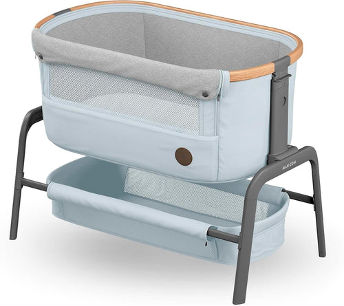 Foldable Baby Bedside Crib Co-Sleeper Adjustable Height with Mattress Grey