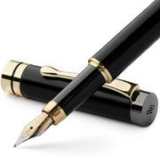 Black Wood Fountain Pen Set Medium Nib Black Ink Gift Case
