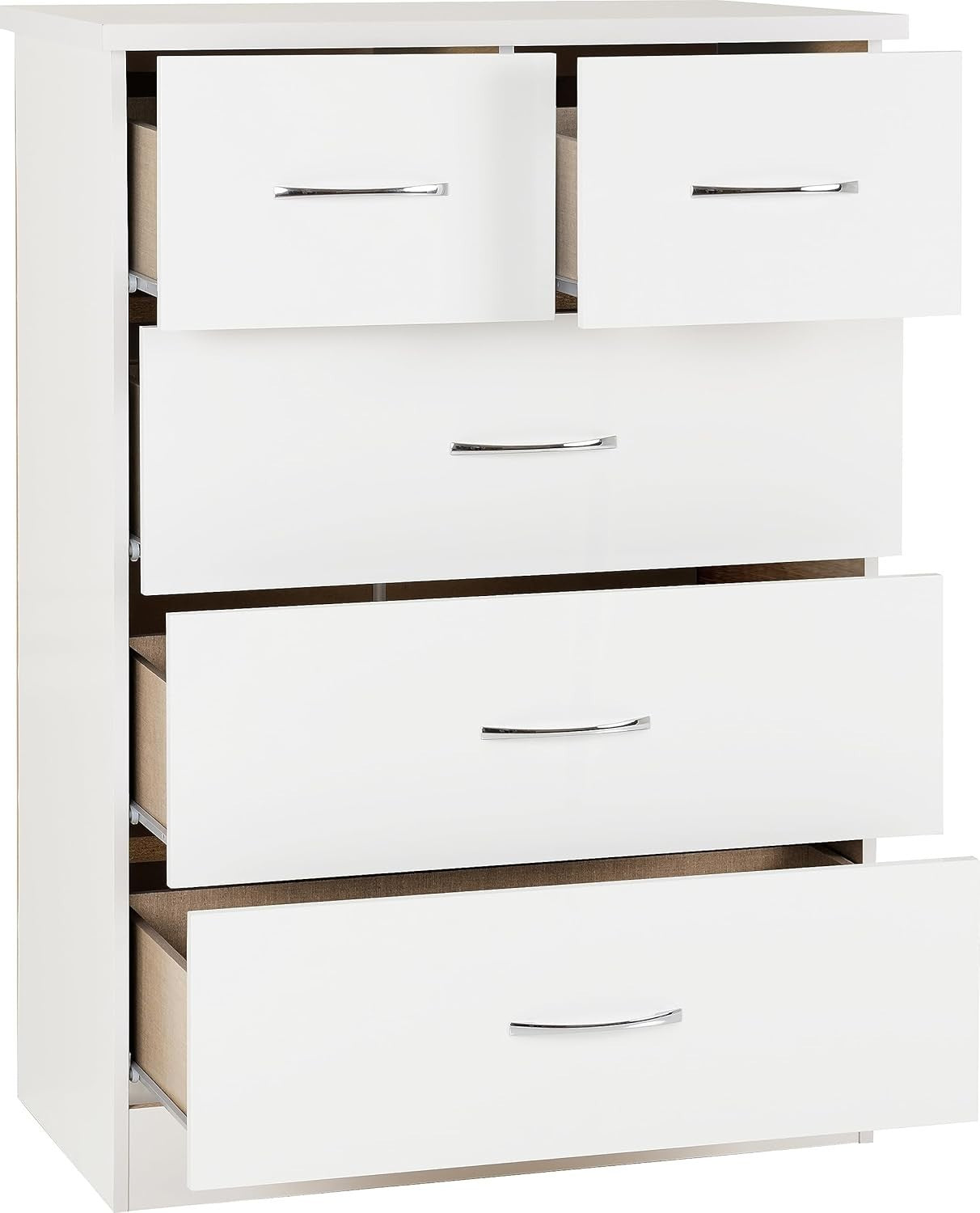 White Gloss 3+2 Chest of Drawers with Metal Handles for Bedroom Storage