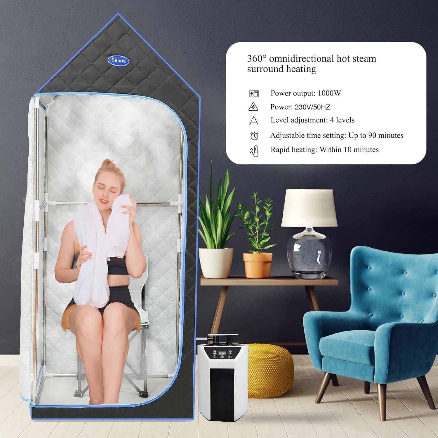 Portable Full Body Steam Sauna Tent w/ 3L Steamer & Remote – XL Home Spa