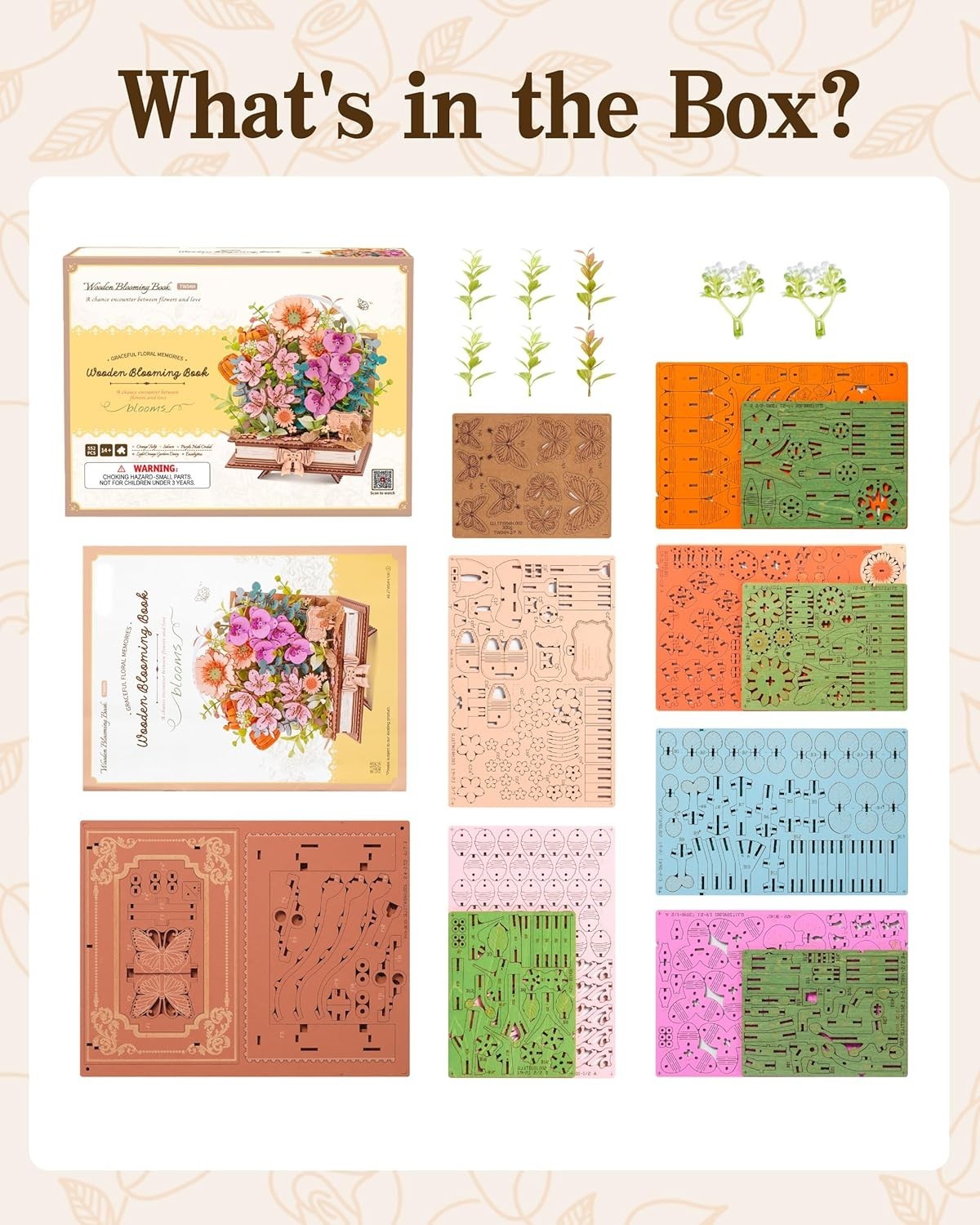 3D Wooden Flower Book Puzzle DIY Floral Model Kit Home Decor Gift
