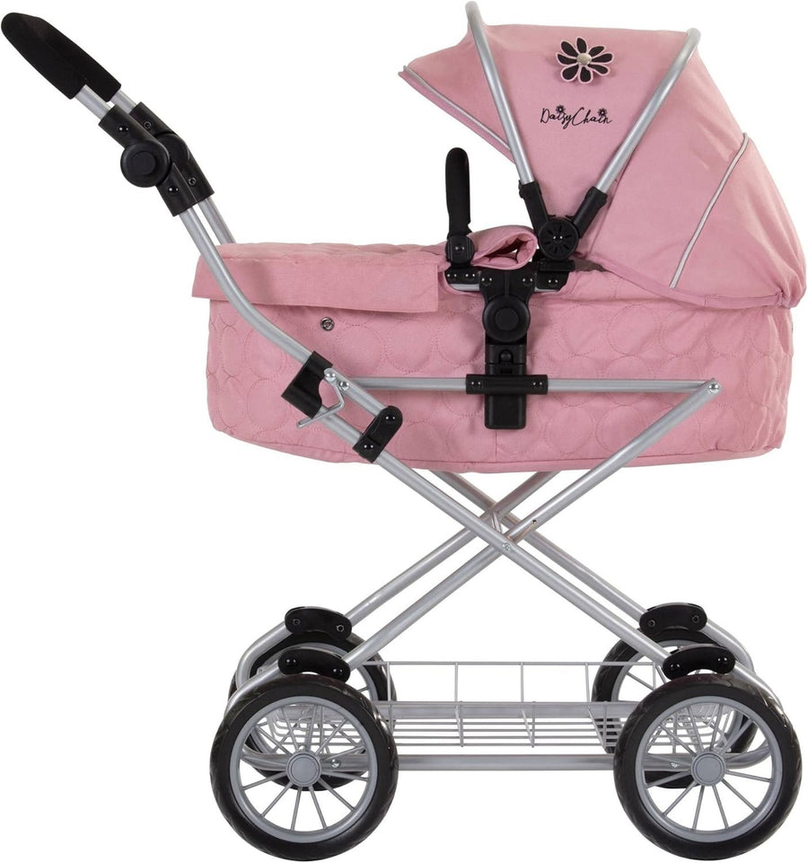 Pink Doll Travel System Pram Adjustable Handle Foldable Pushchair
