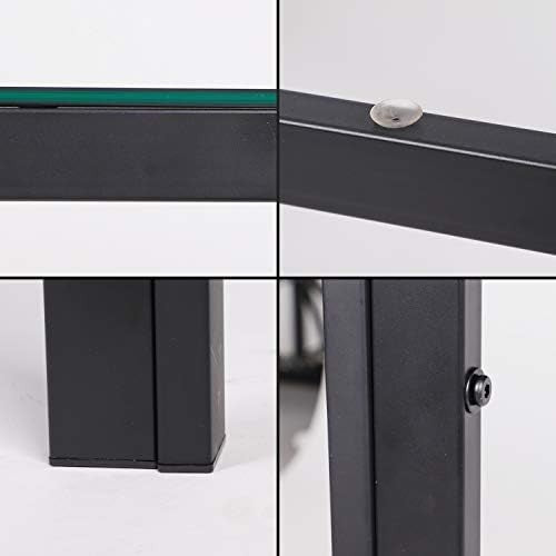 75cm Square Glass Dining Table Black Tempered Metal Frame Kitchen Table