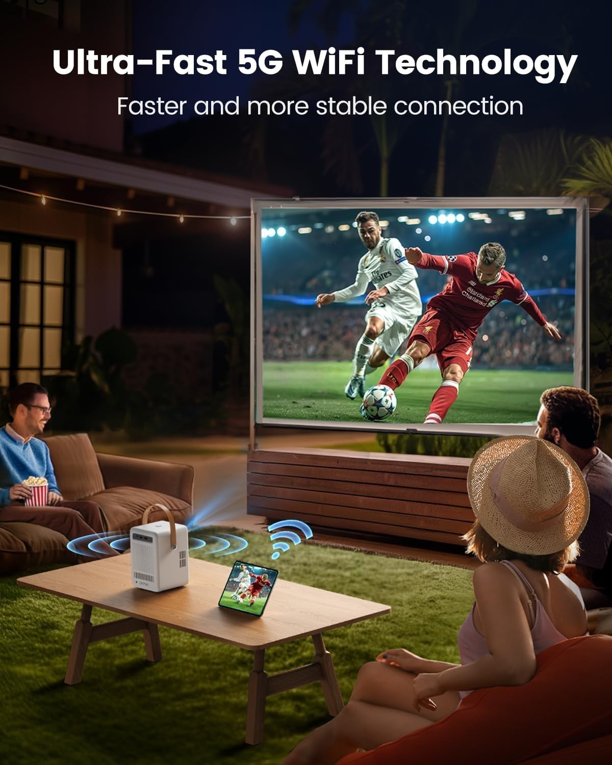 Battery Powered Smart Projector 1080P WiFi Bluetooth Apps Portable
