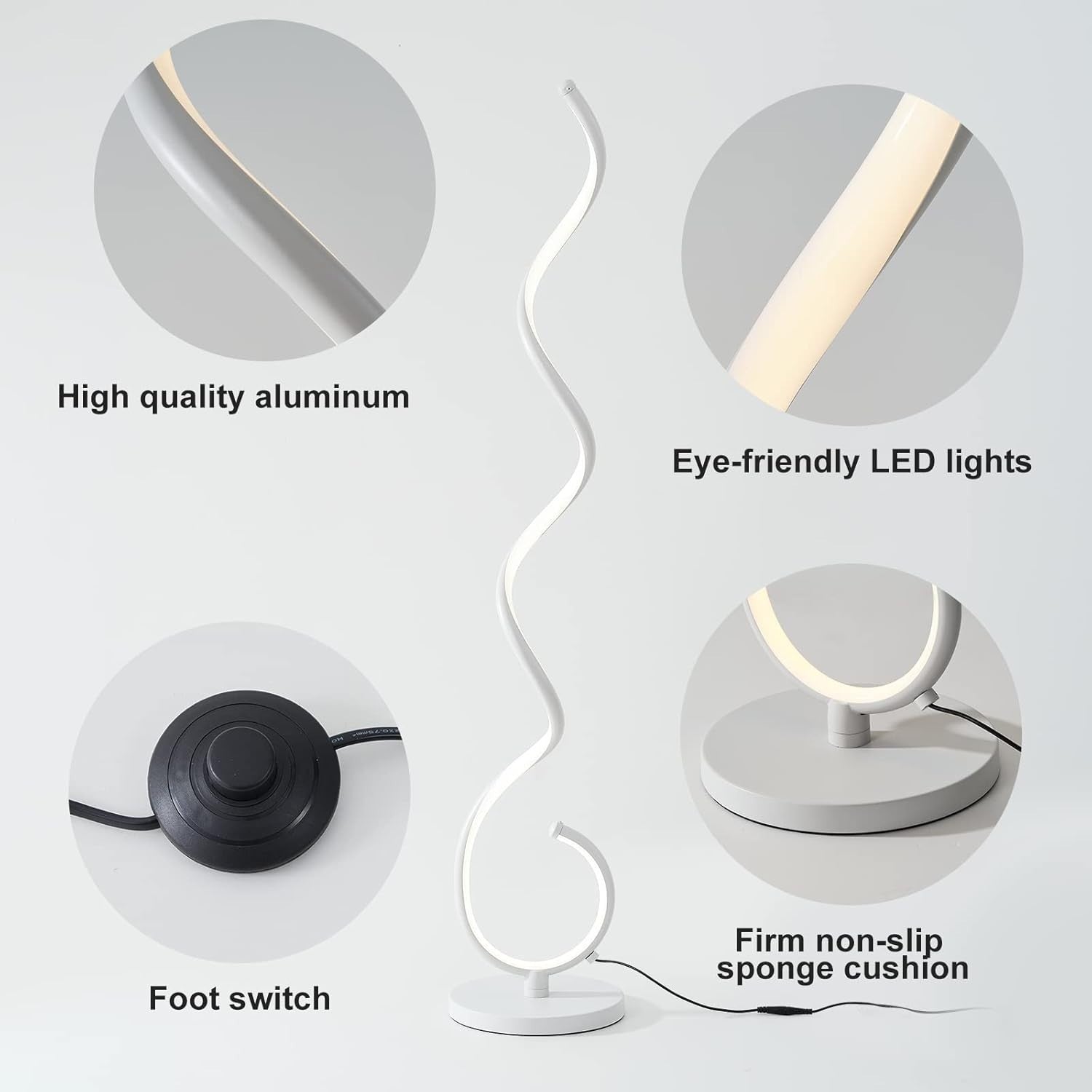 Modern Spiral LED Floor Lamp 150cm Dimmable 3-Color Remote Control