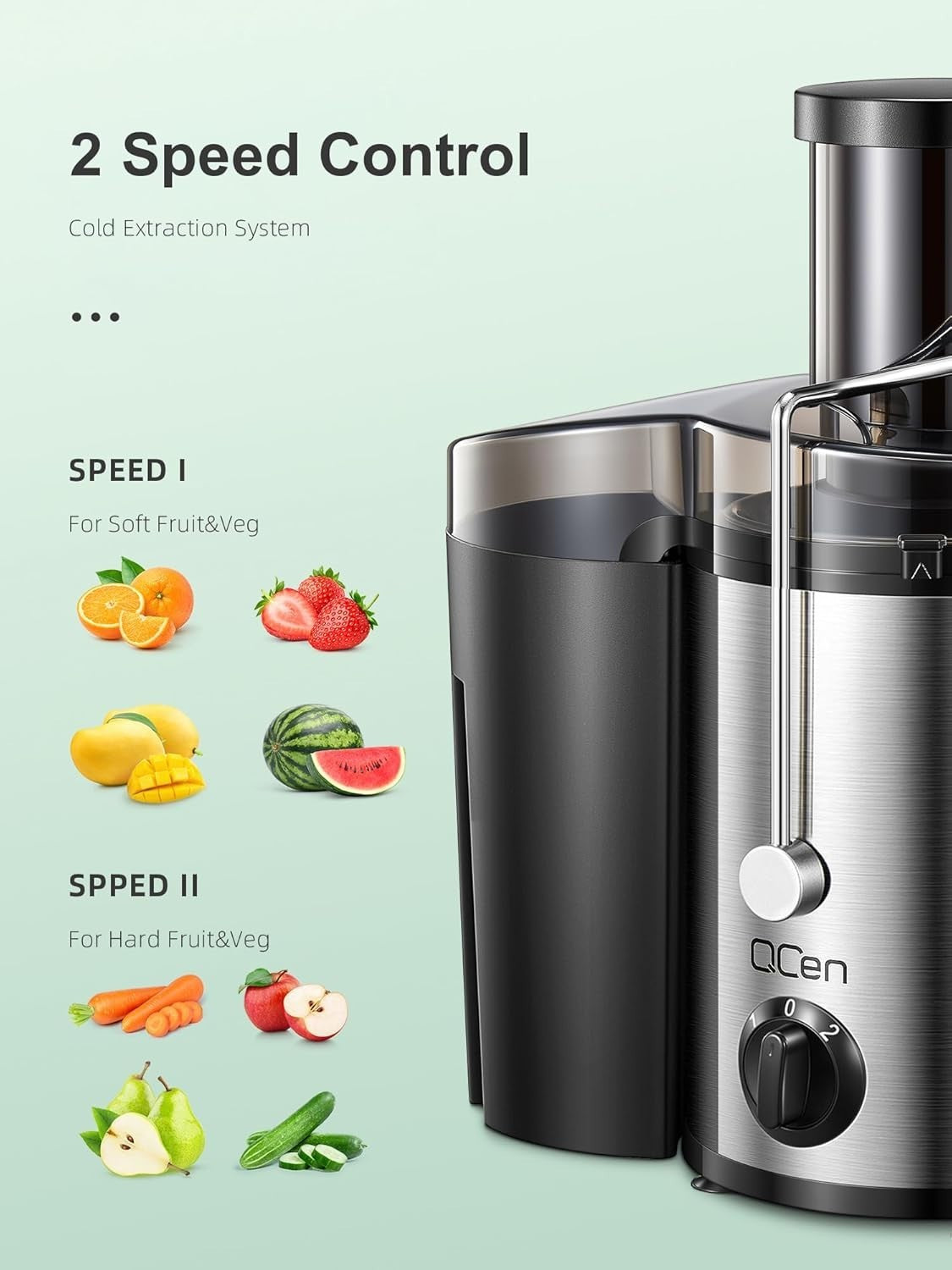 500W Centrifugal Juicer 76mm Wide Chute Whole Fruit 2 Speed Easy Clean