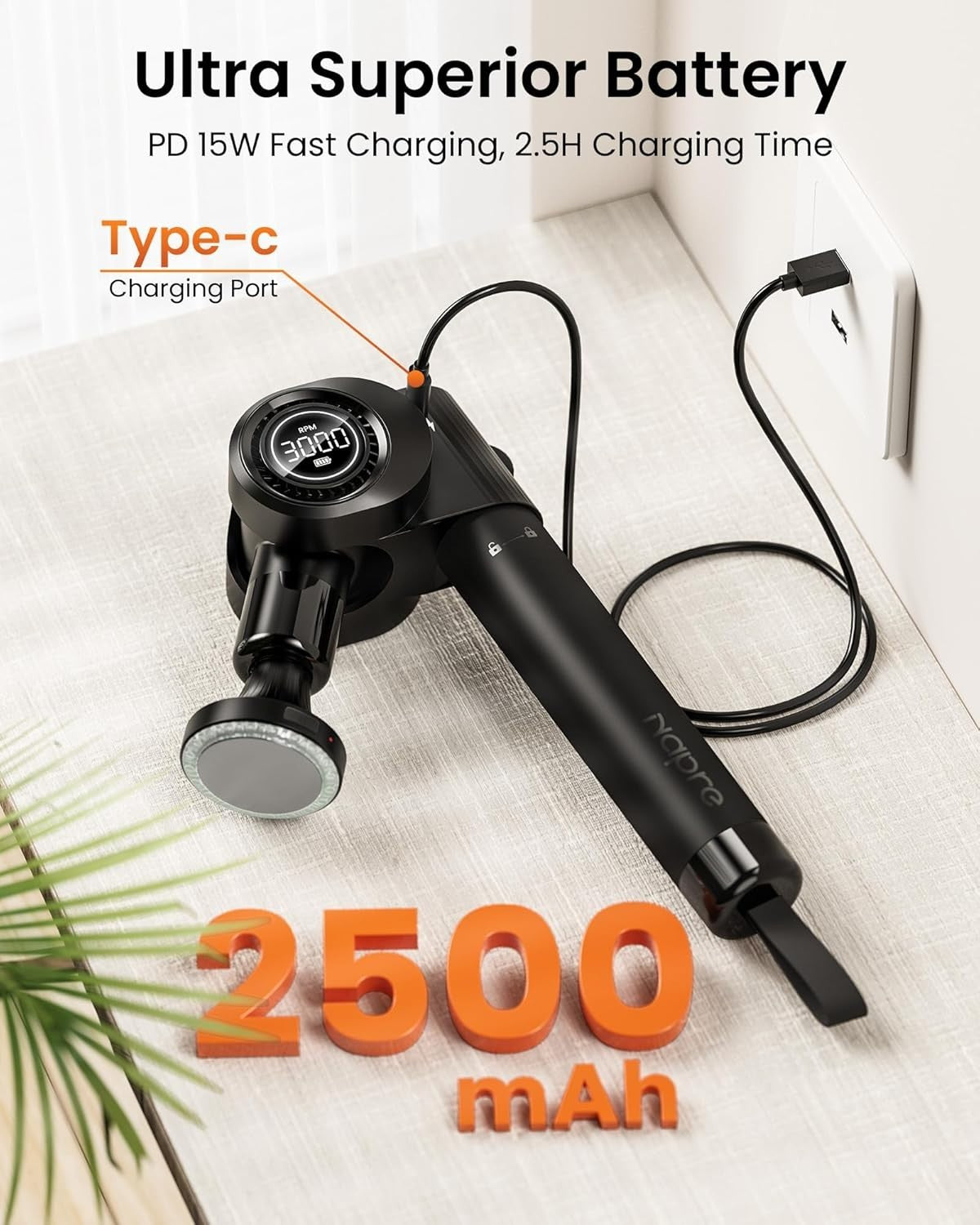 Deep Tissue Massage Gun with Heat Red Light Long Handle 32 Speeds Pain Relief