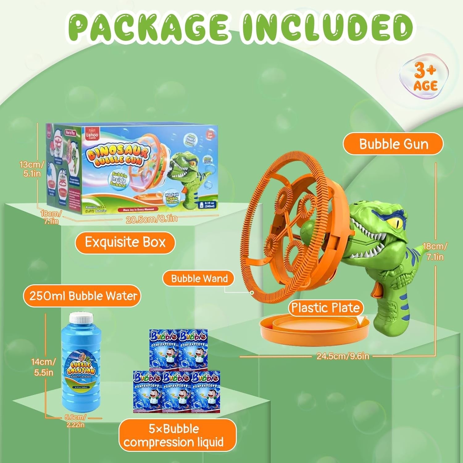Dinosaur Bubble Gun Giant Bubble Maker Toy with Solution Green