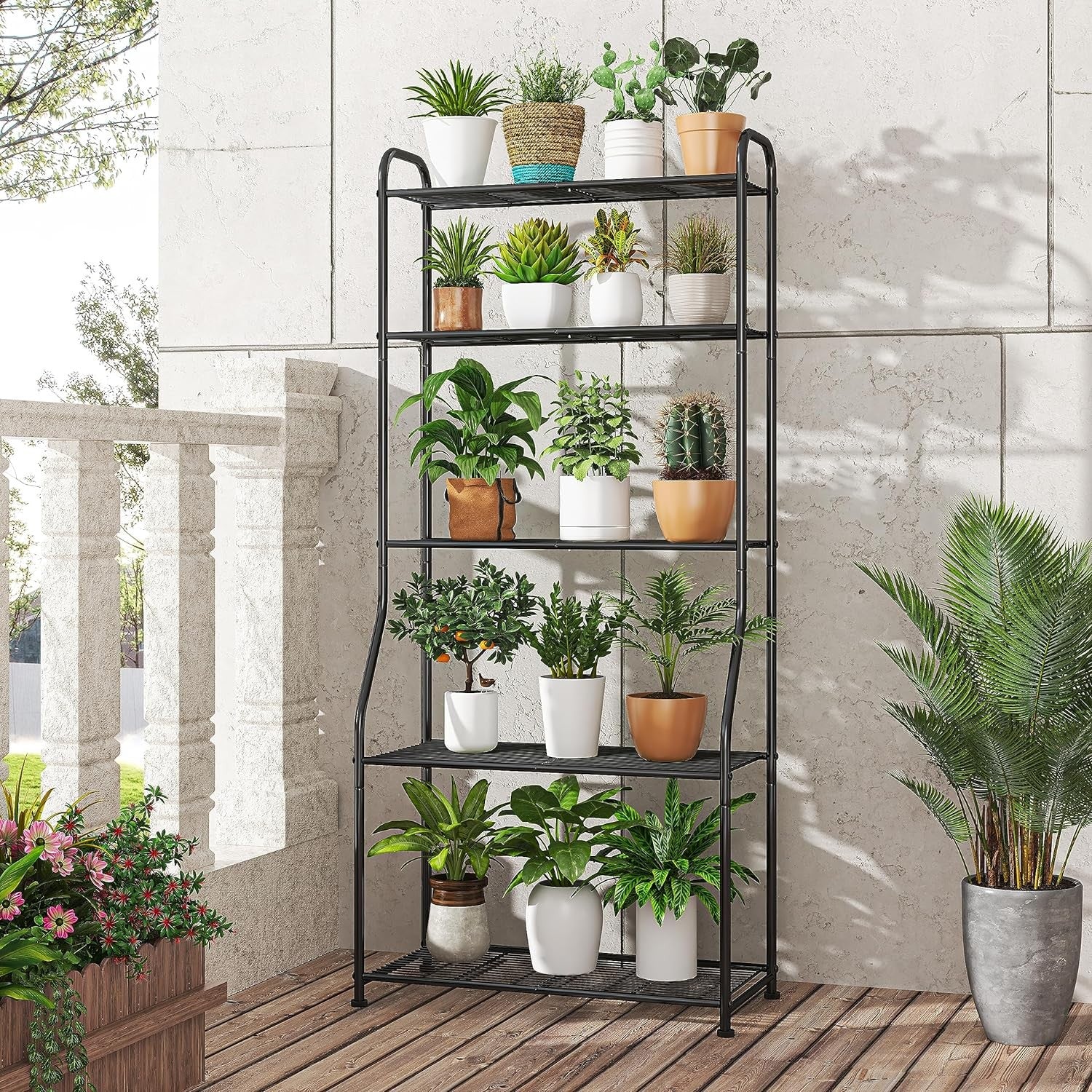 5 Tier Metal Plant Stand Indoor Outdoor Tall Flower Pot Shelf Display Rack Black