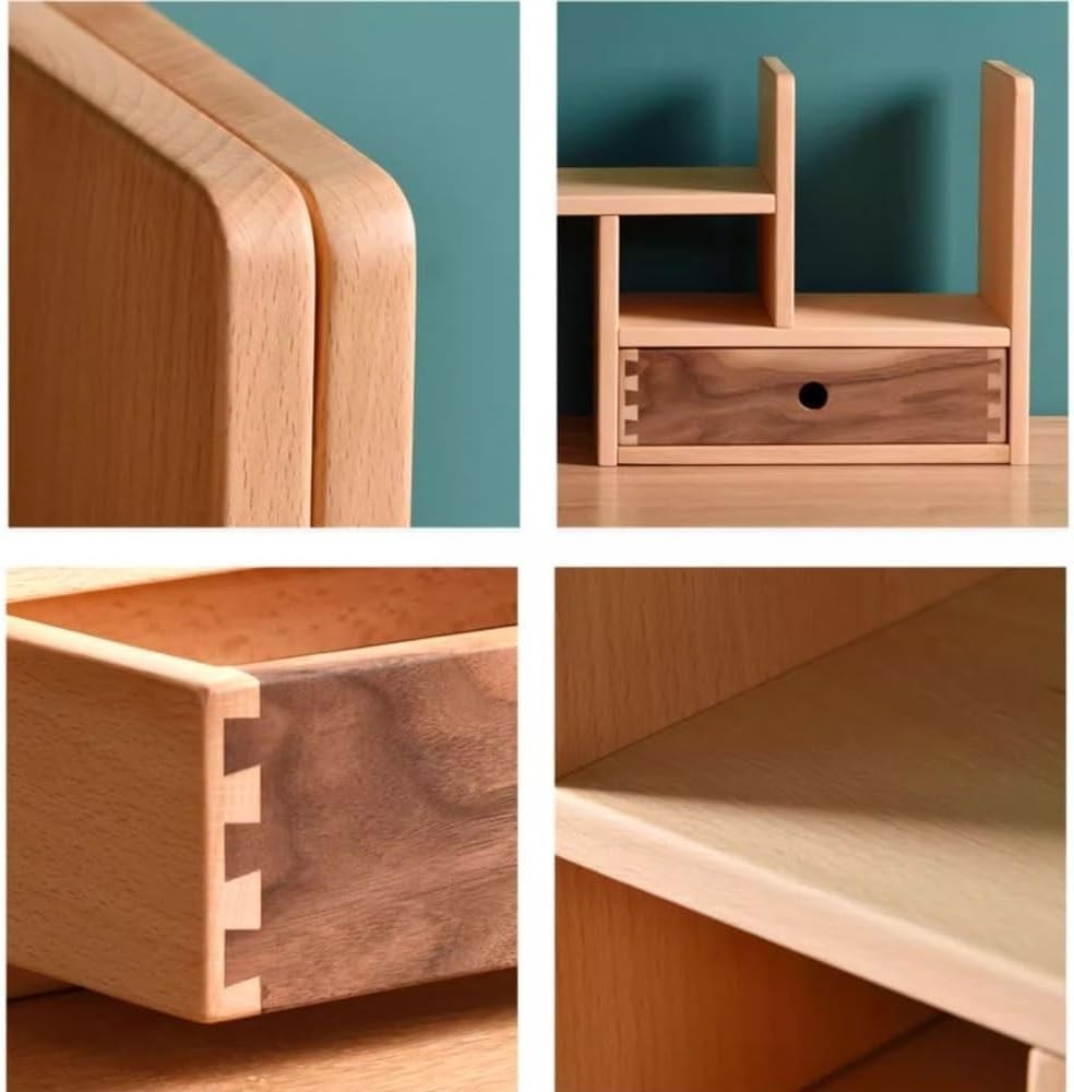 Adjustable Desktop Bookshelf Wooden Expandable Organizer Shelf w/ Drawer