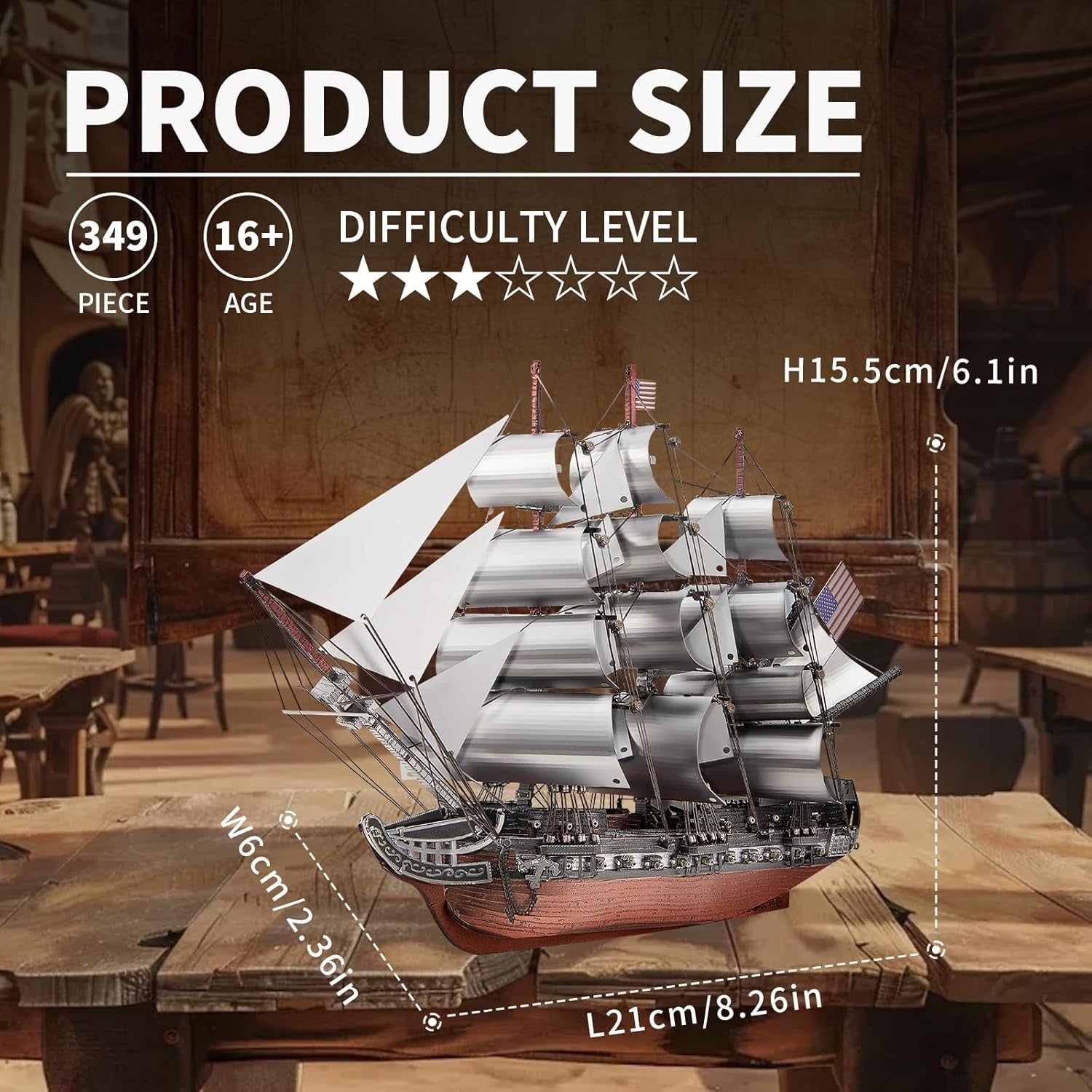 3D Metal Frigate Ship Model Kit Stainless Steel Sailboat Puzzle 349PCS