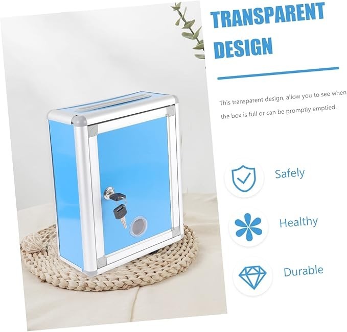 Lockable Wall Mount Mailbox Blue – Secure Suggestion Box for Home Office Use