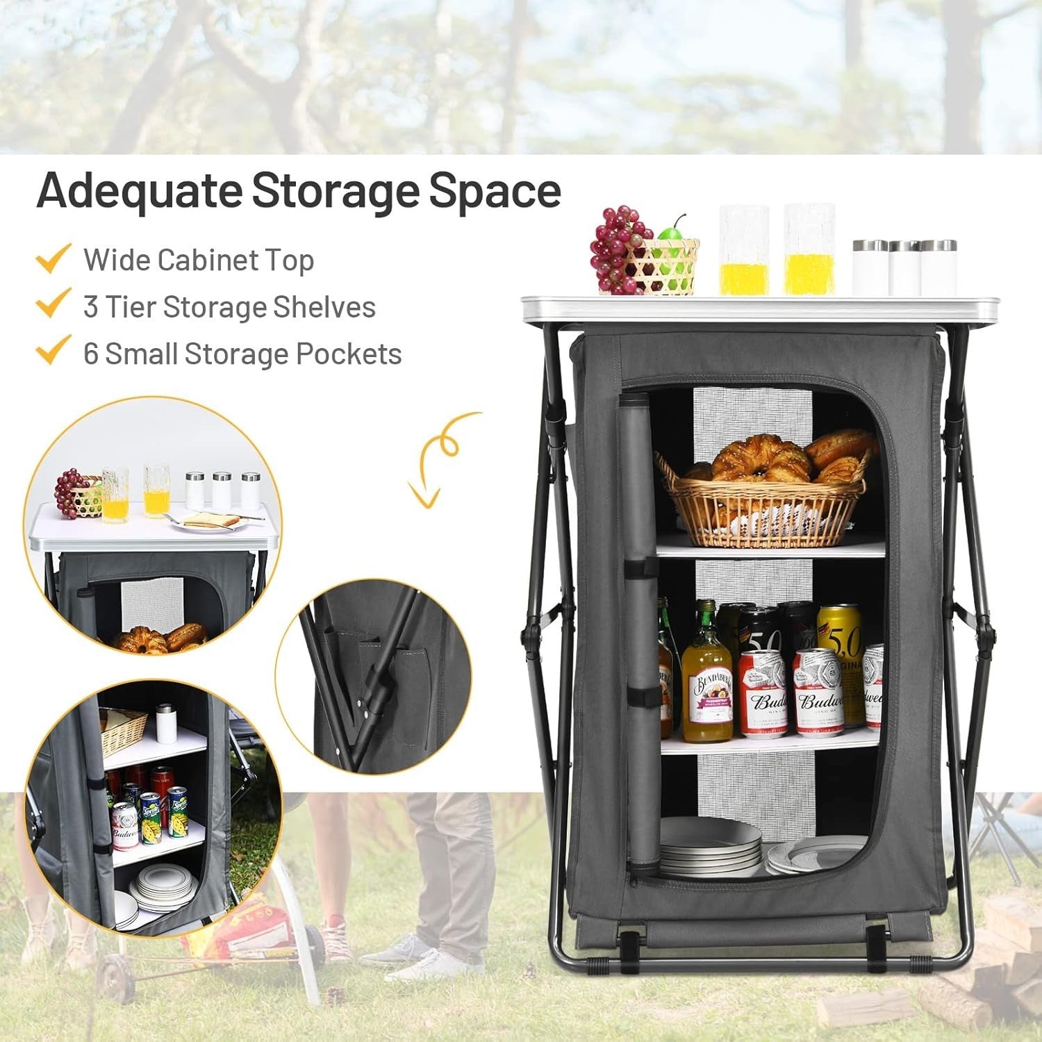 Folding Camping Cupboard Shelves Outdoor Kitchen Unit BBQ Storage 30kg