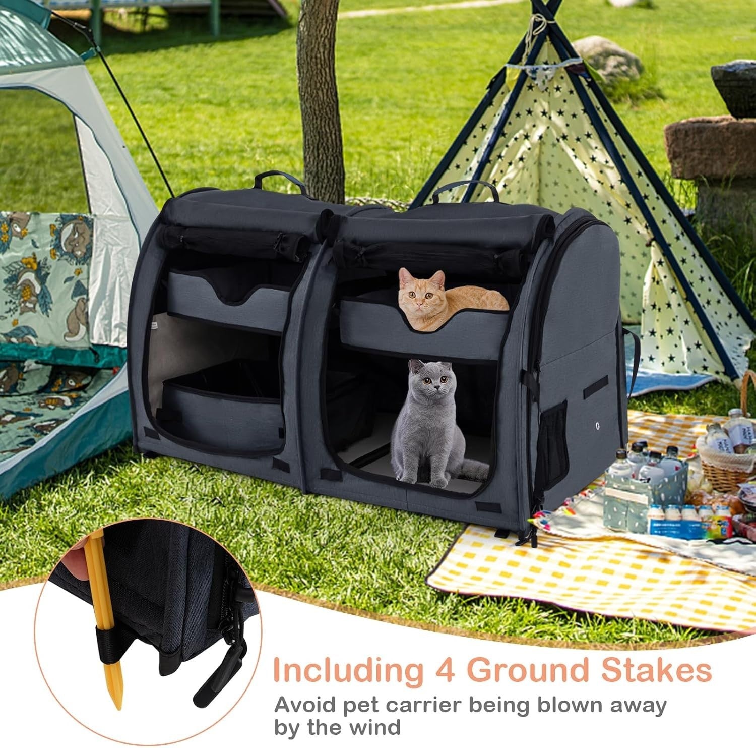Foldable Pet Carrier 2-in-1 Cat Dog Travel Crate with Hammocks & Litter Box