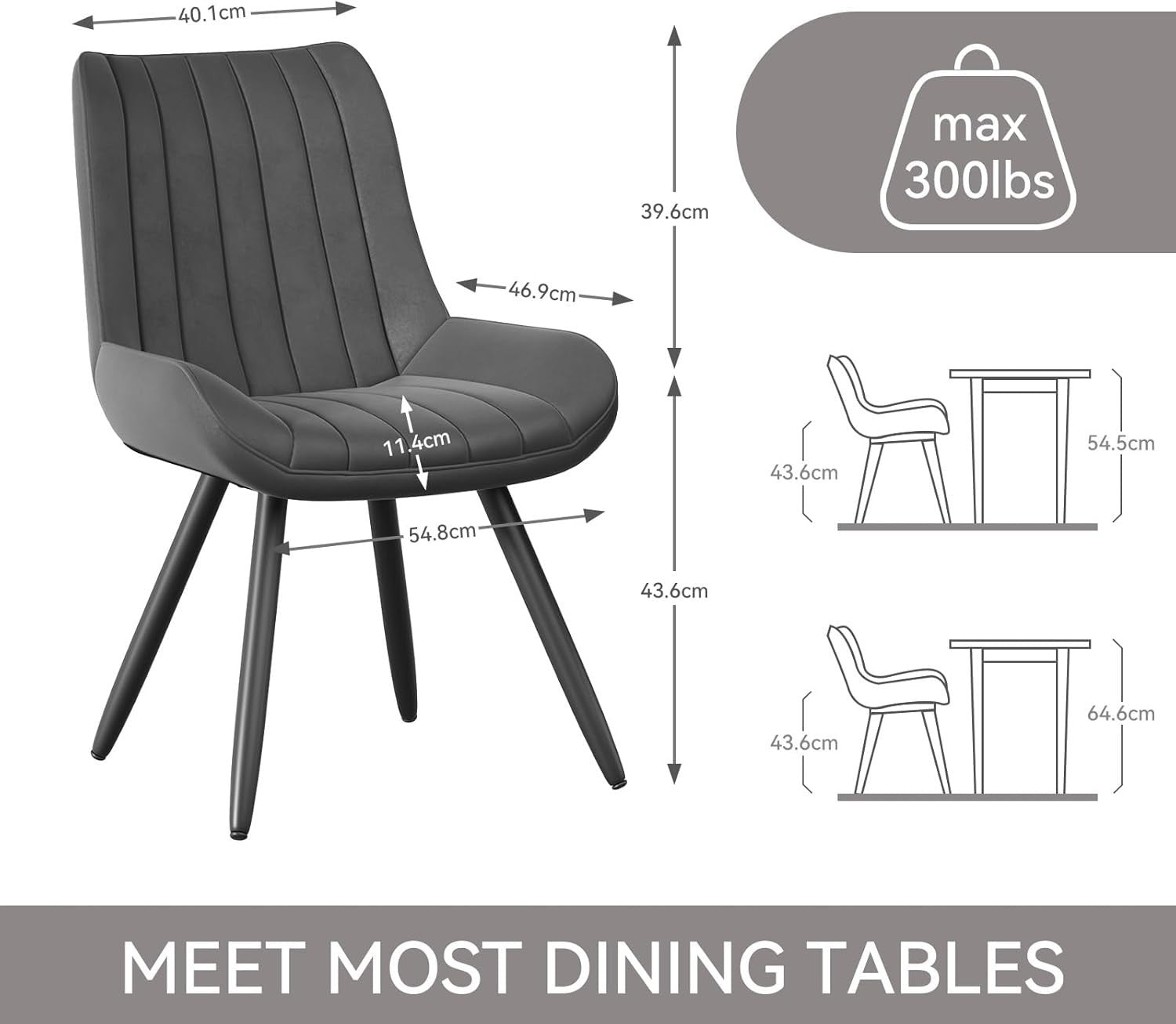 Dark Grey Upholstered Dining Chairs Set of 2 | Modern Fabric Armchairs