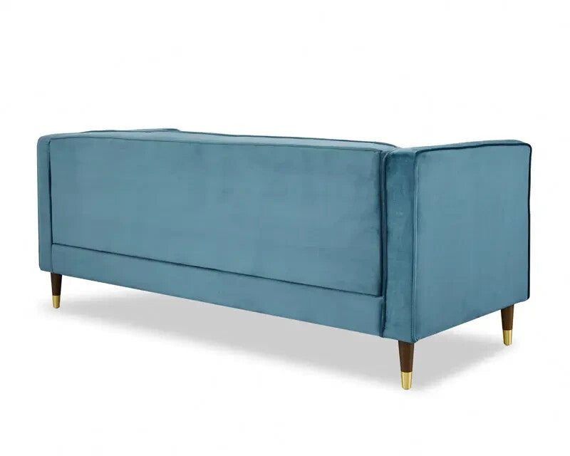 2 Seater Velvet Sofa Blue Ribbed Back Small Lounge Couch UK Certified