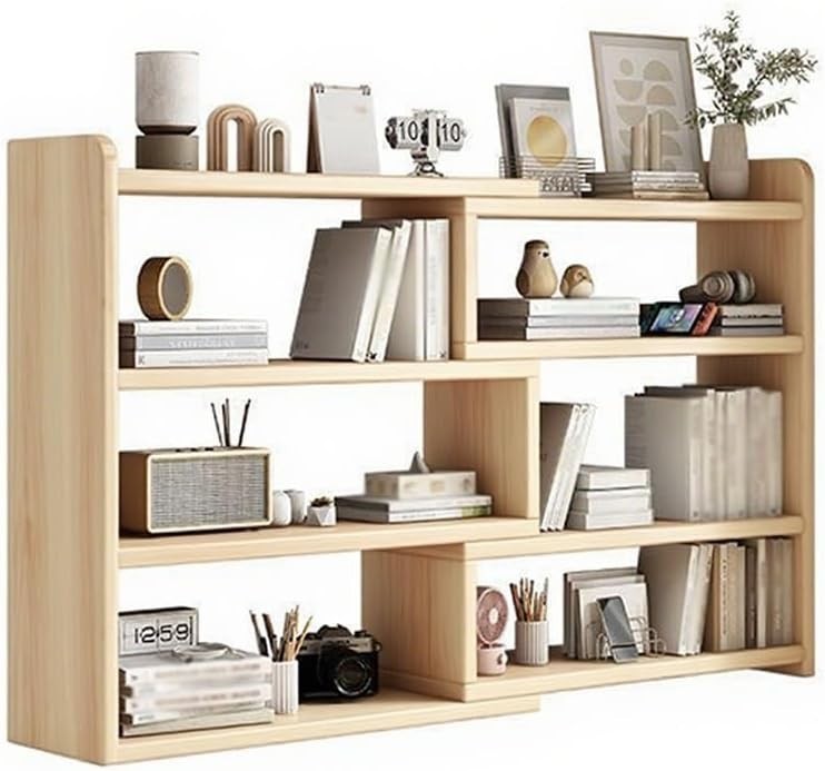 Expandable 3-Tier Wood Desktop Bookshelf Adjustable Natural Desk Storage 30–60cm