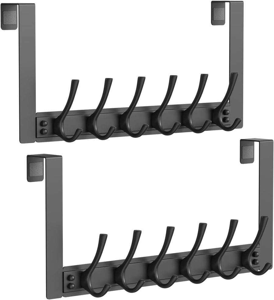 2 Pack Over Door Hook Rack 6 Hooks Heavy Duty Towel Coat Hanger Black