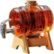 Luxury 1L Barrel Glass Drink Dispenser with Tap & Wooden Stand | Whiskey Beer Ju
