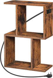 Slim S-Shaped Side Table w/ USB & AC Outlet | Narrow Bedside & End Table