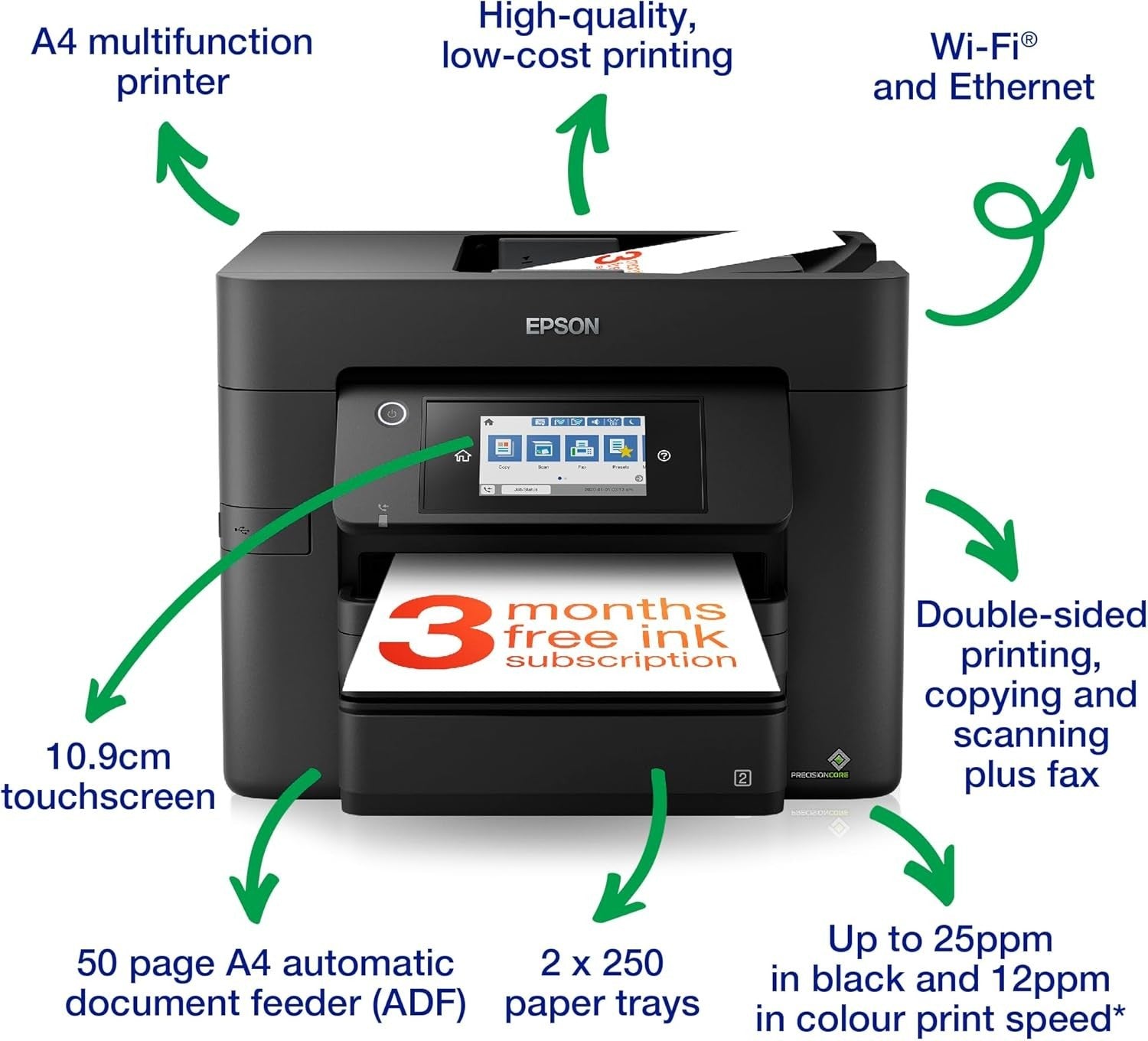 All-in-One Wireless Colour Printer Scanner Copier Fax A4 Black