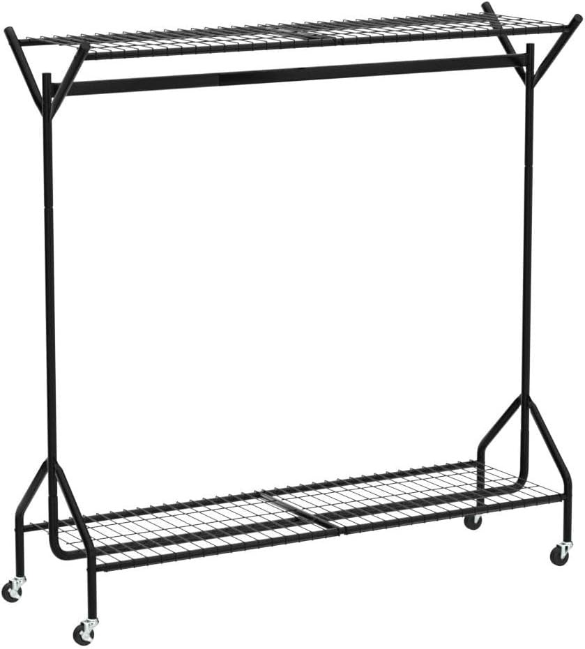 Heavy Duty 5ft Clothes Rail with Wheels & Shelf Black