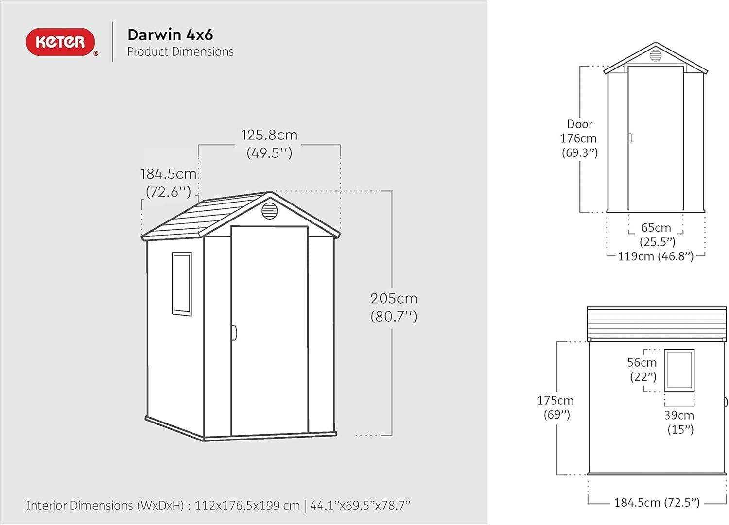 6x4ft Outdoor Garden Storage Shed Waterproof Resin Wood Look Grey Apex Roof