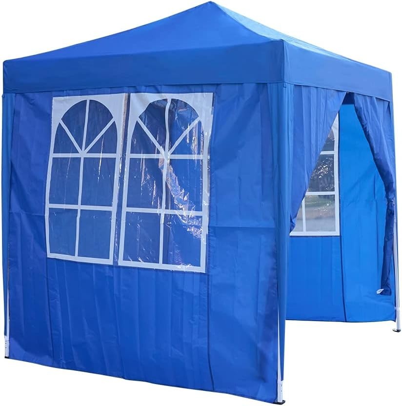 2x2m Blue Pop-Up Gazebo Marquee Tent with 4 Polyester Sidewalls Garden Canopy