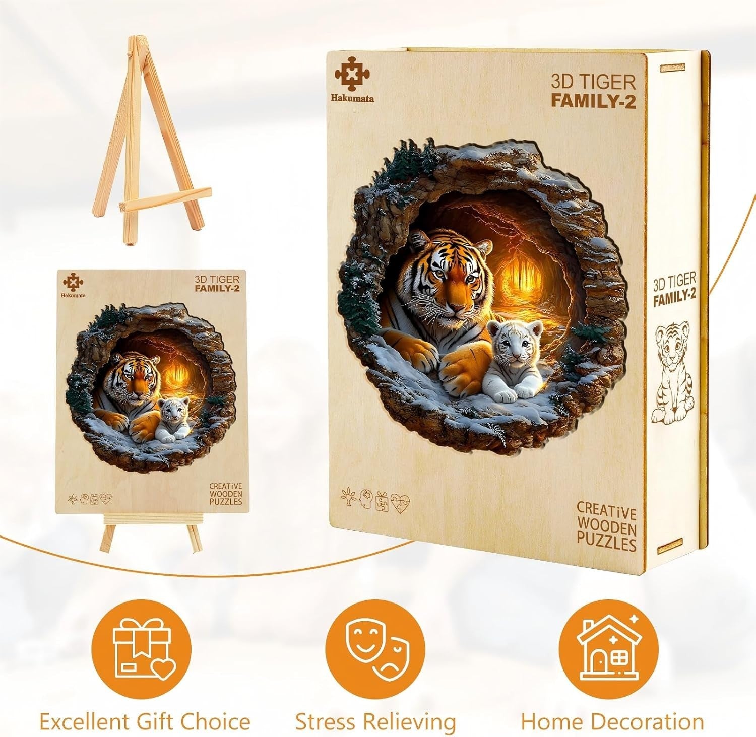 Tiger Wooden Jigsaw Puzzle for Adults Unique Shape Wall Art Gift