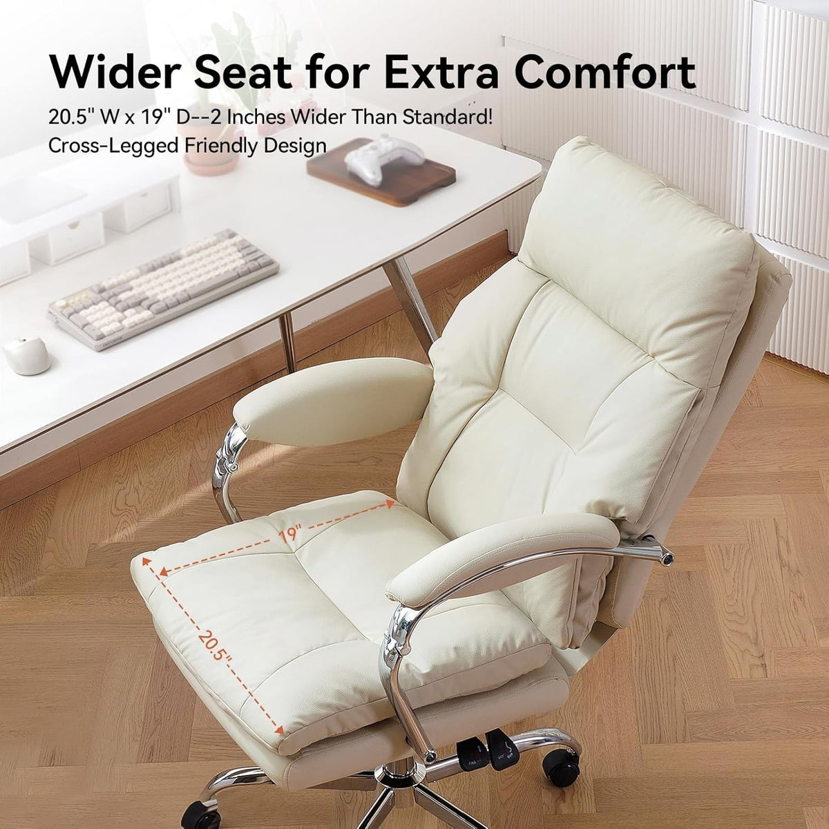Office Chair Reclining Executive Desk Chair White PU Leather w/ Footrest