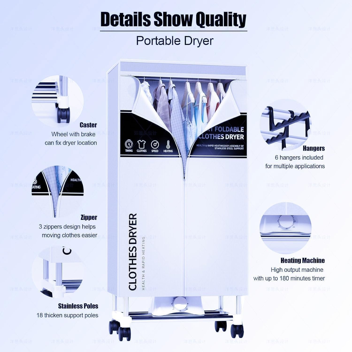 Portable Clothes Dryer Cabinet Electric Drying Wardrobe 15kg with Timer
