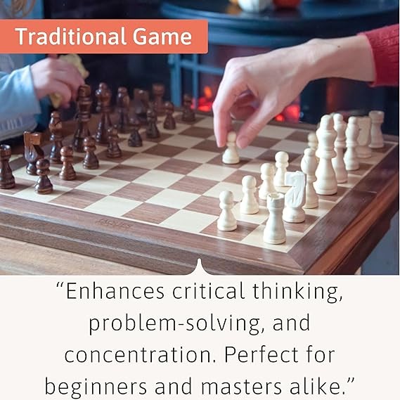 Luxury 15" Wooden Chess Set | Folding Board & Staunton Pieces | Premium Classic
