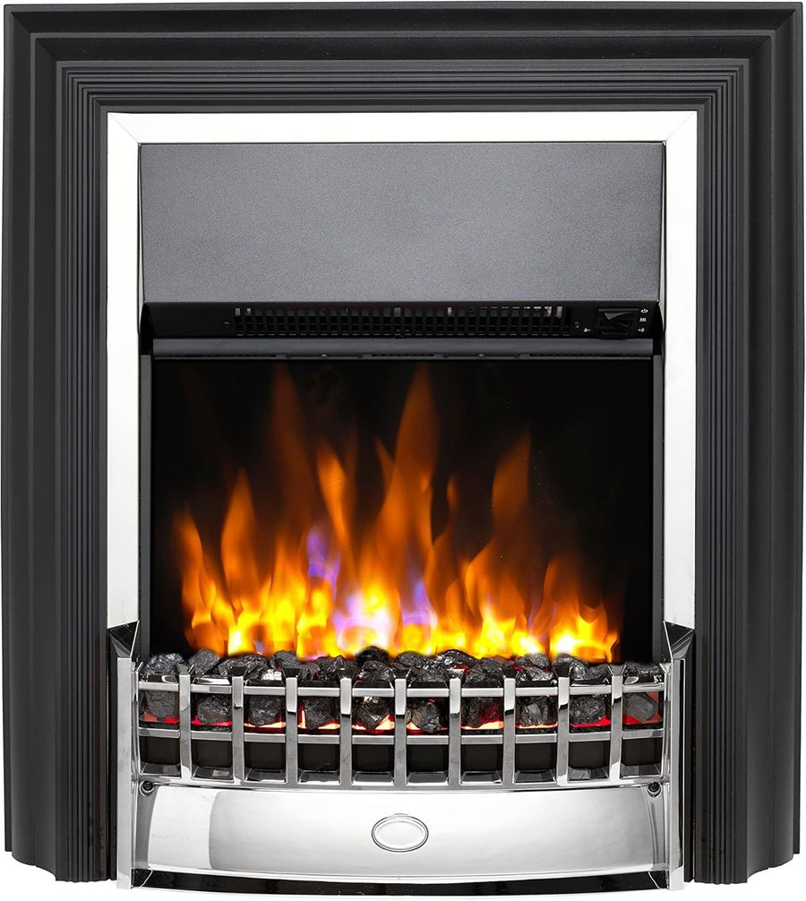 Freestanding Electric Fireplace with LED Flame, 2kW Heater & Chrome Trim