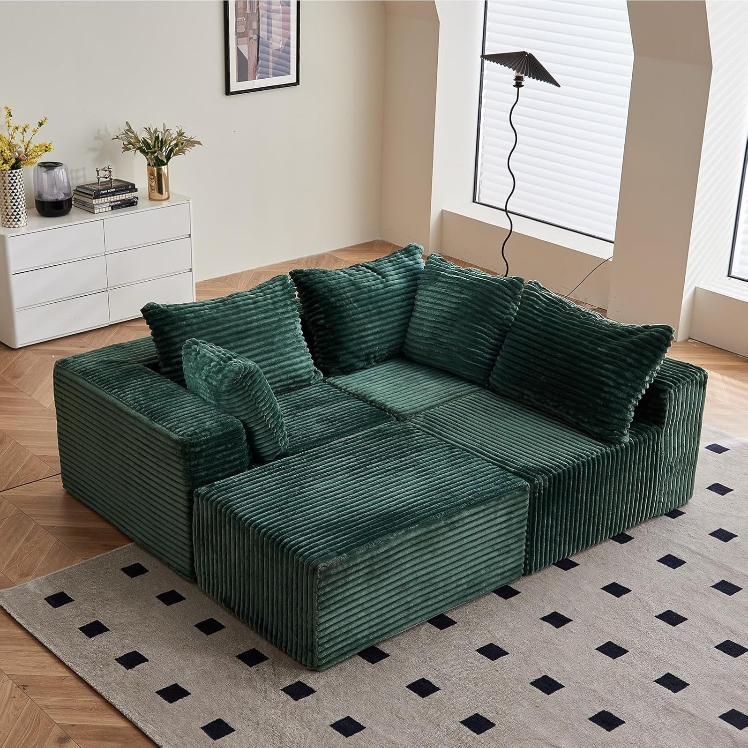 Modular 3/4 Seater Sofa Green Corner Couch No Assembly, Memory Foam, 274cm
