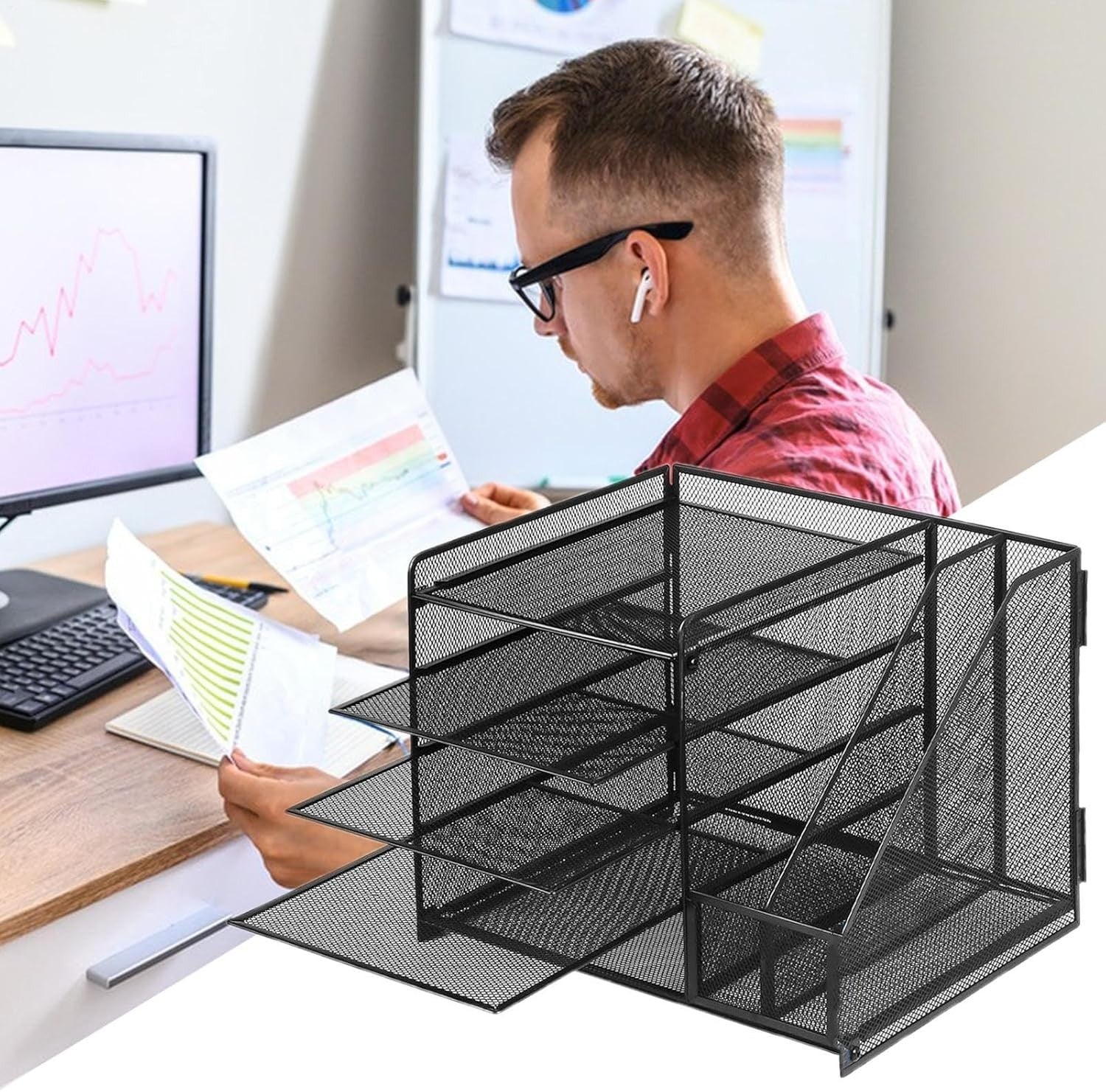 Desktop Organiser with Drawers 5 Tier Mesh File Holder Paper Tray