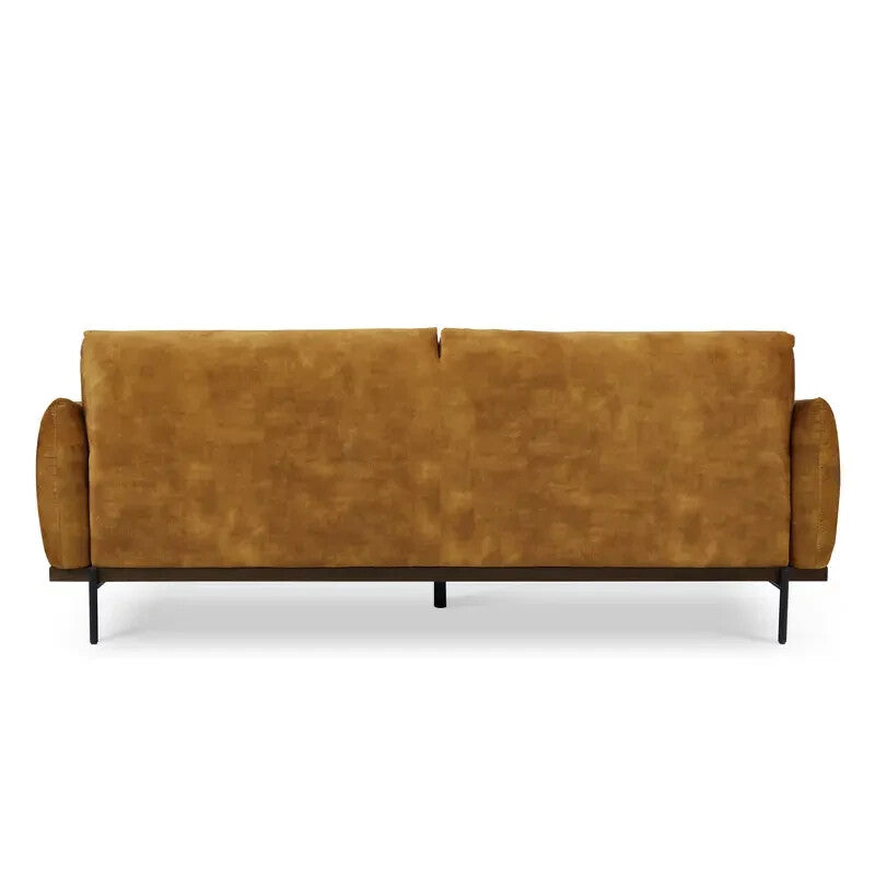 3 Seater Gold Velvet Sofa Distressed Fabric Plush Cushions Modern Legs