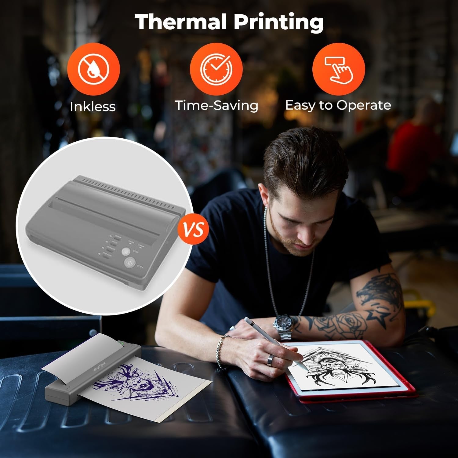 Wireless Thermal Tattoo Stencil Printer with 20 Transfer Sheets Kit