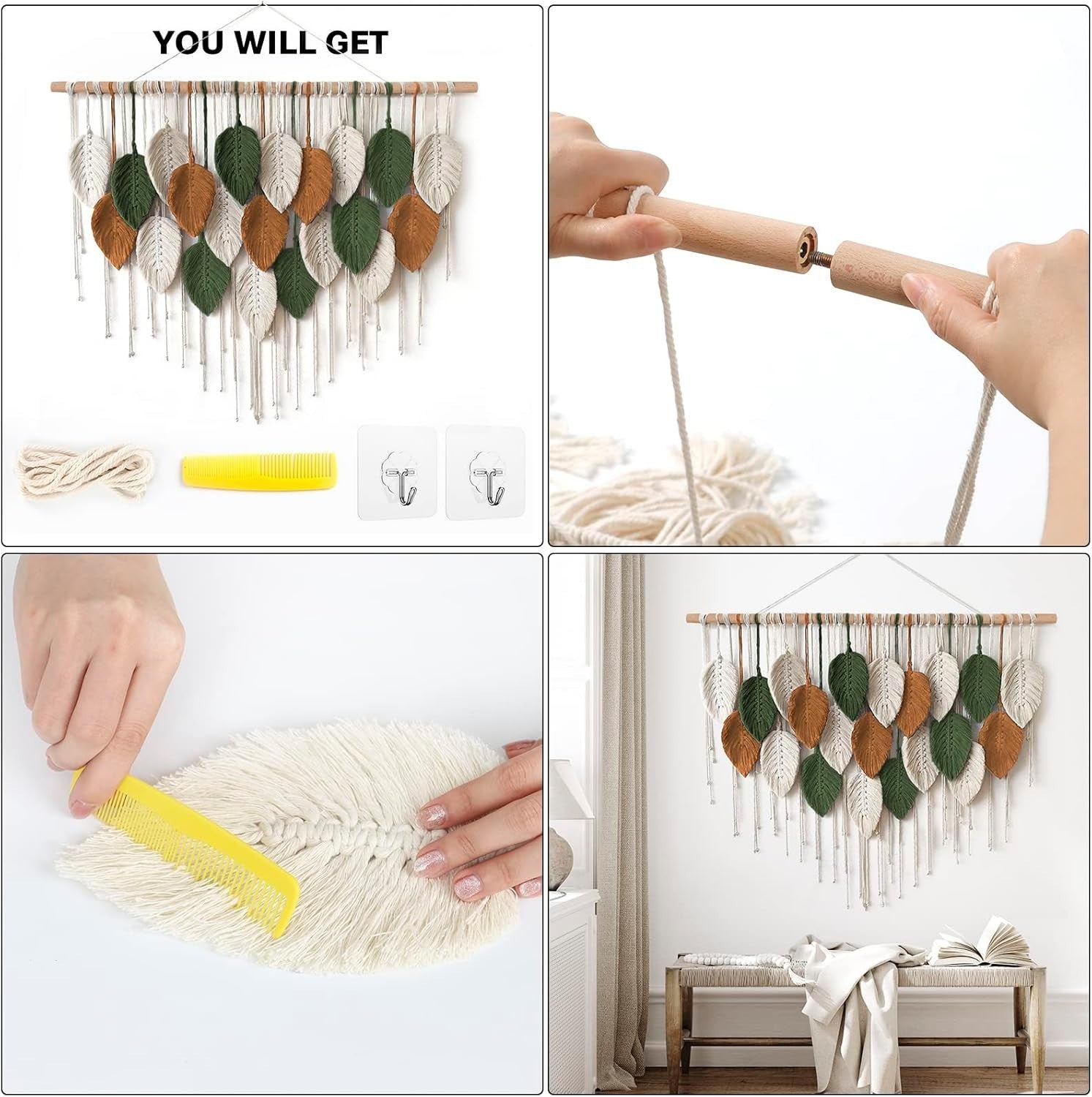 Large Macrame Wall Hanging Boho Leaf Woven Wall Decor Handmade