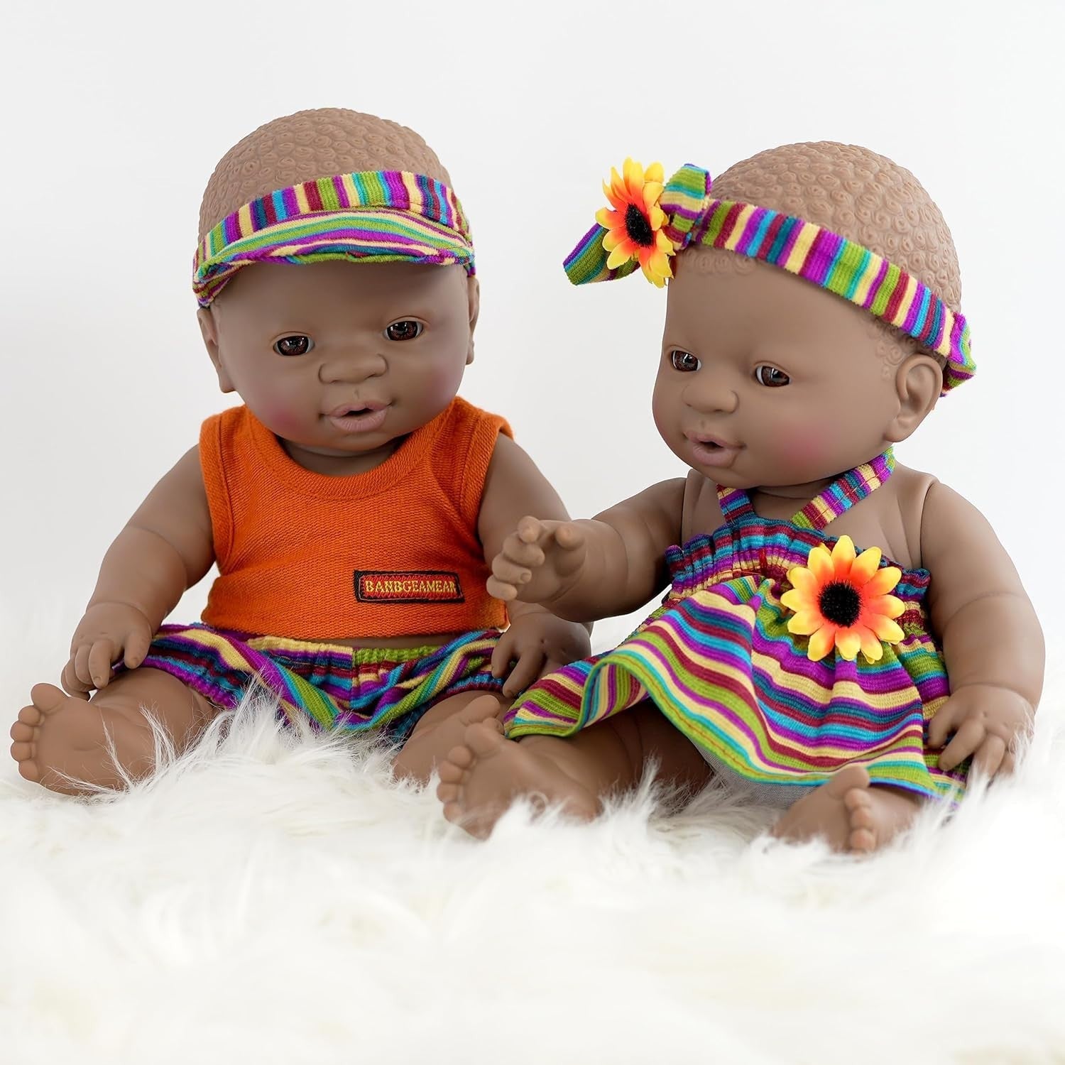 12 Inch Twin Baby Dolls Dark Skin Realistic Vinyl African Style