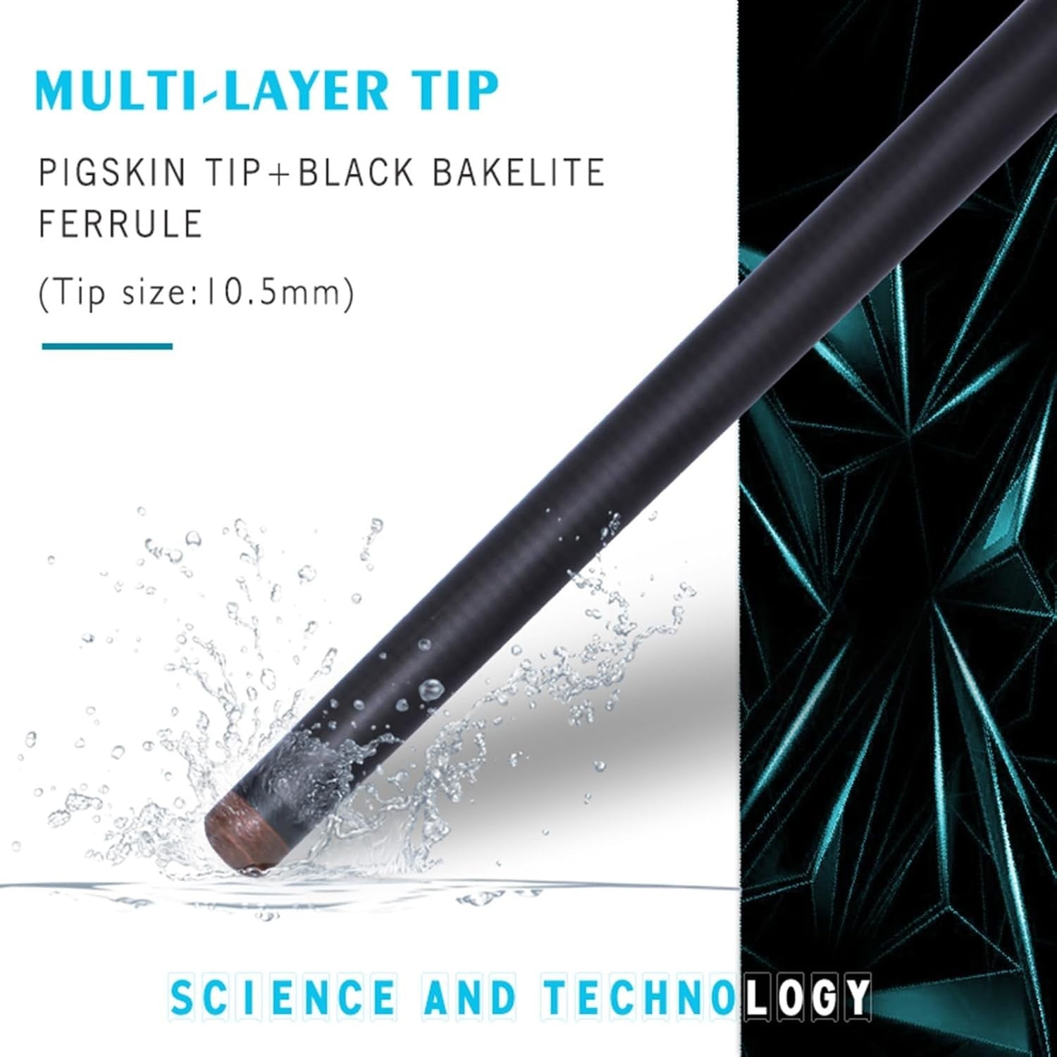 Carbon Fiber Pool Cue 57in 10.5mm Tip 3/4 Joint Pro Control