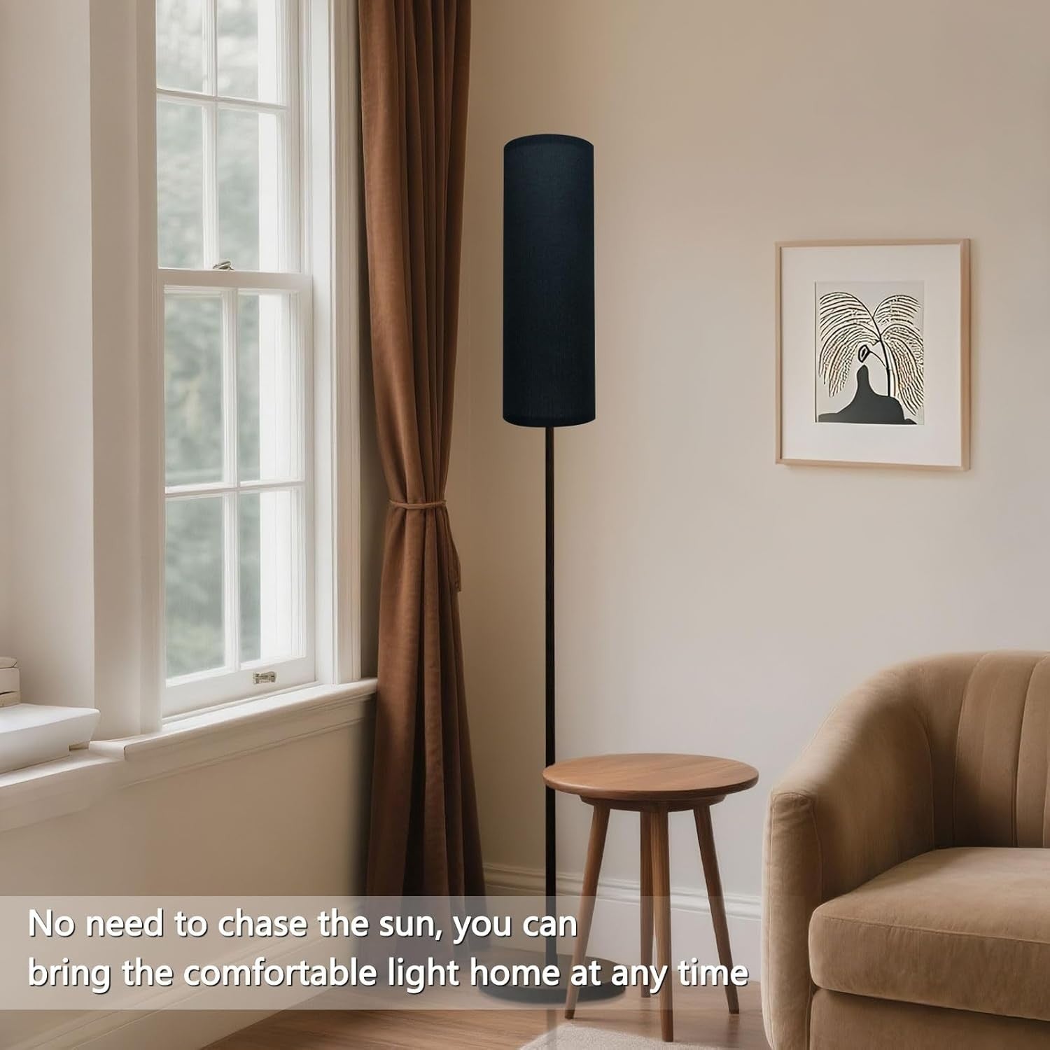 Modern Floor Lamp 68” Tall Standing Light E27 Fabric Shade Foot Switch