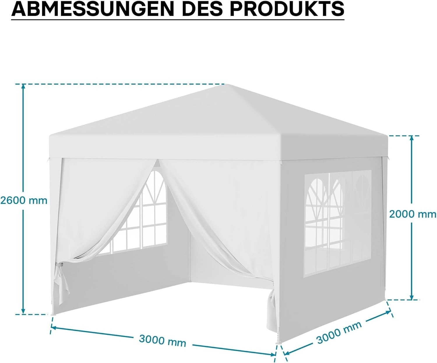 3x3m White Garden Pavilion Gazebo UV50+ with Removable Sides Windows Party Tent