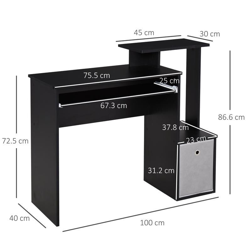 Black Computer Desk with Keyboard Tray & Storage Drawer – Home Office