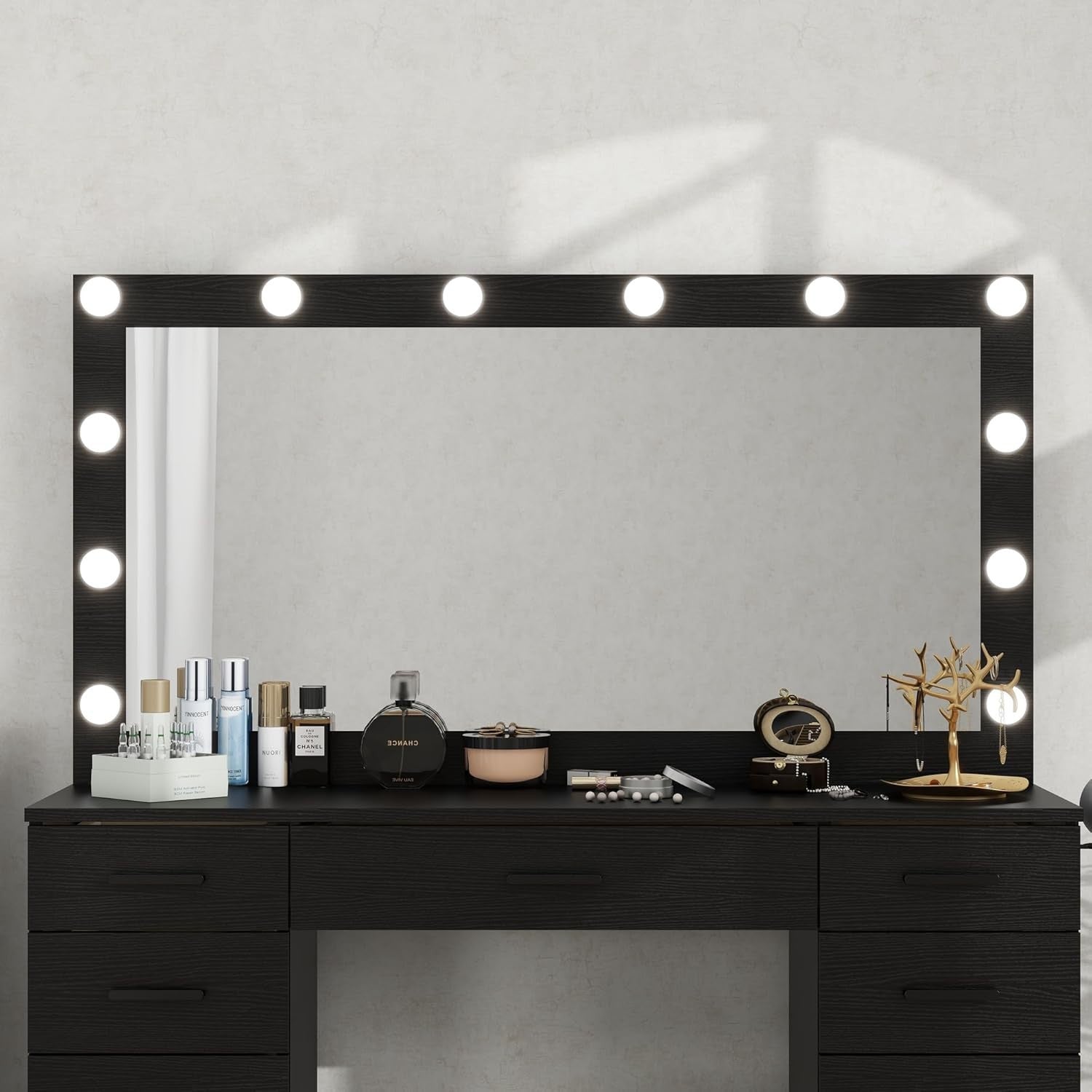 Vanity Makeup Dressing Table Set 11 Drawers LED Mirror Stool Storage Black White