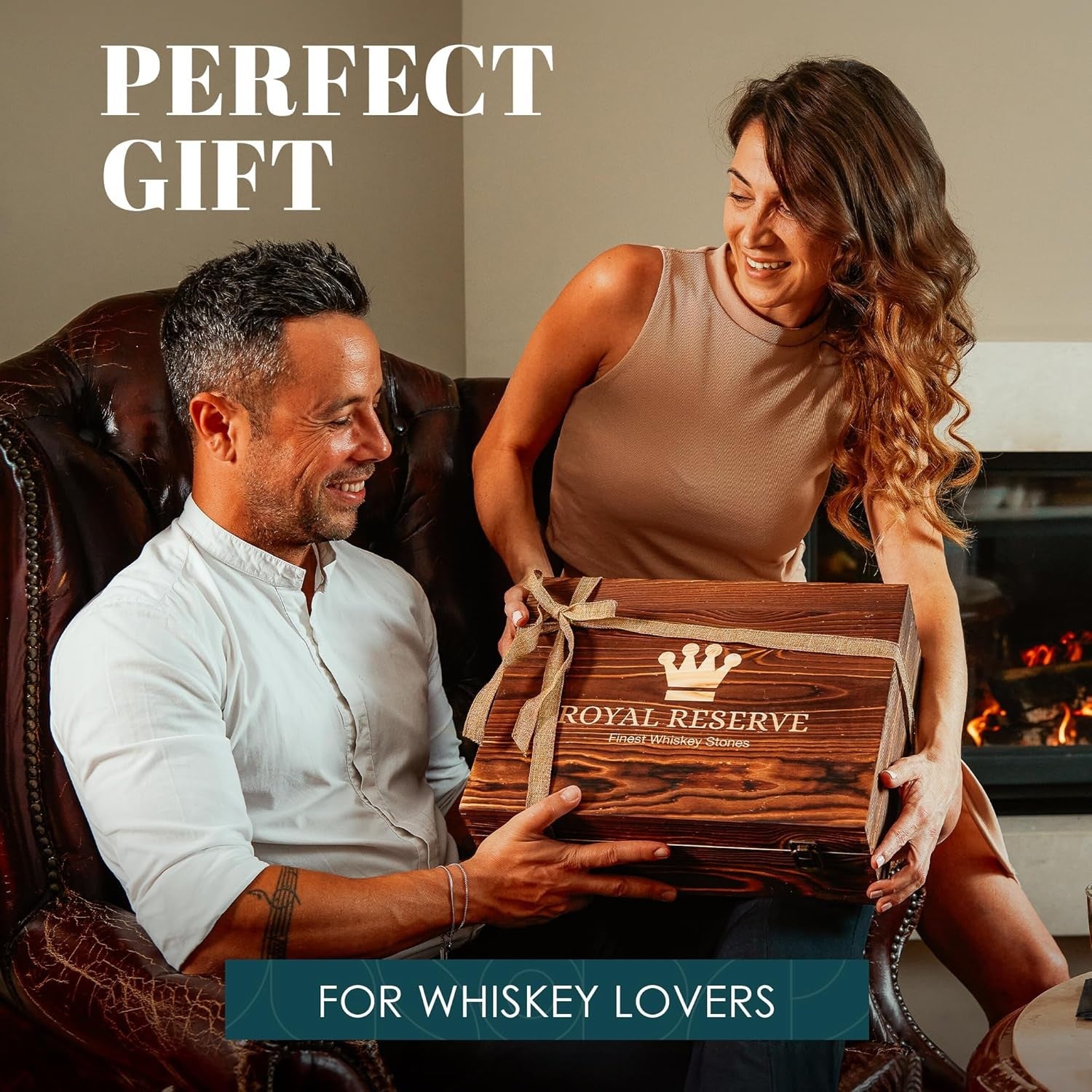 Luxury 1000ml Whisky Decanter Gift Set with Glasses Stones Tongs & Wooden Box