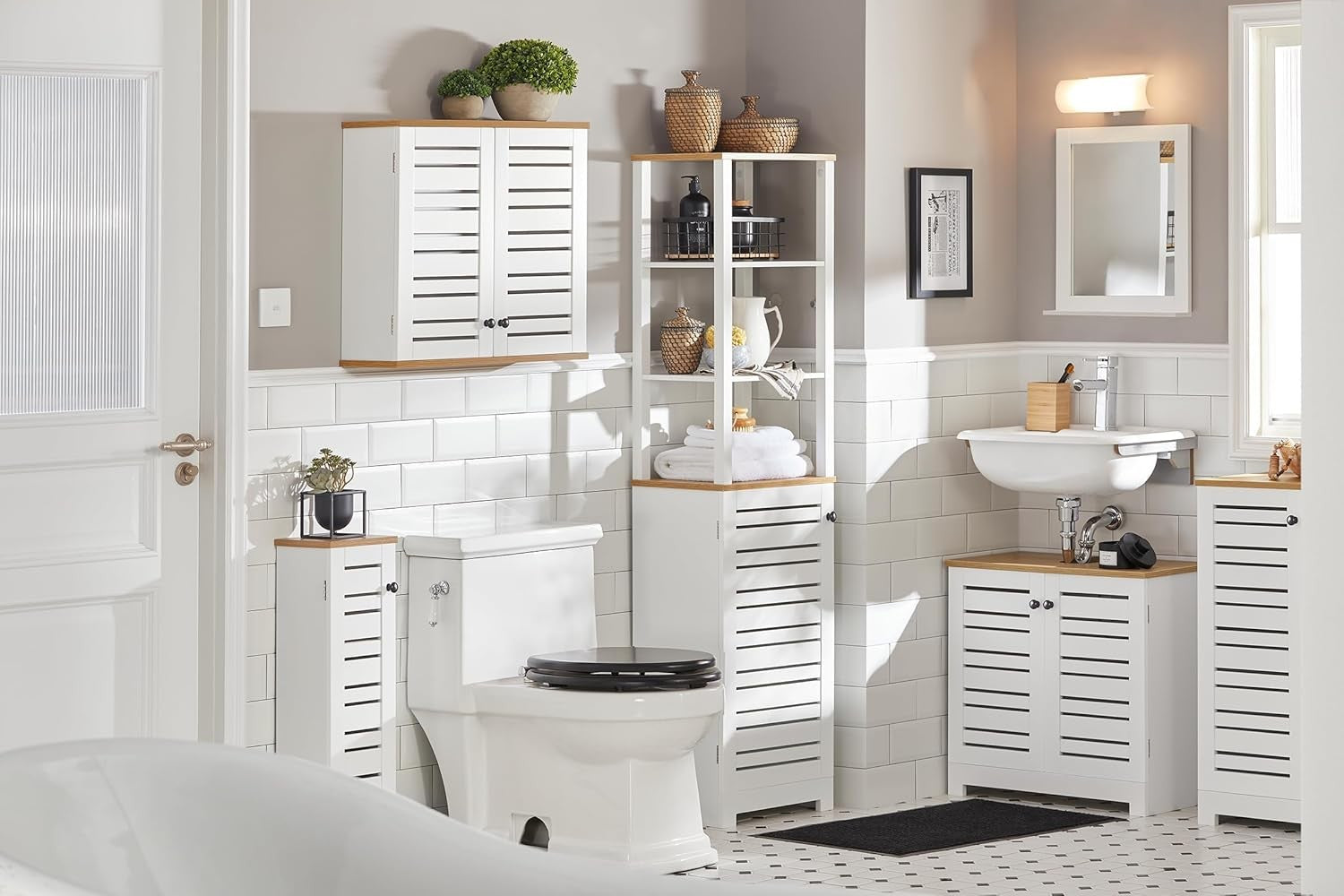 White Under Sink Bathroom Cabinet 60x59x30cm Adjustable Shelf Vanity Unit