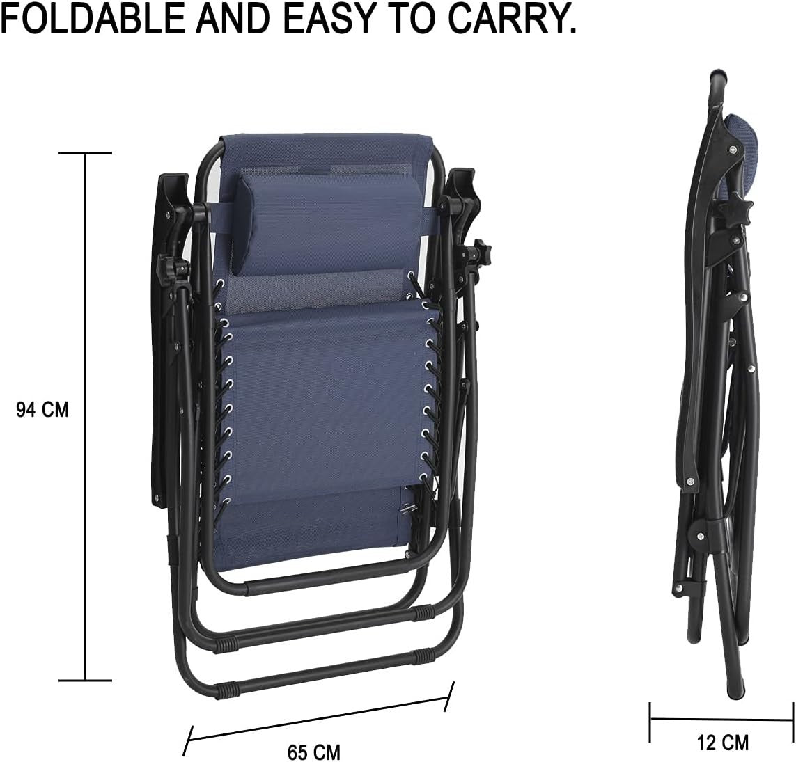 Zero Gravity Outdoor Reclining Chairs Set of 2 Foldable Sun Loungers Navy