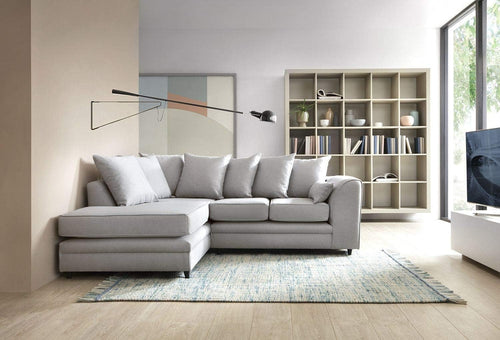 L Shape 3 Seater Corner Sofa Light Grey Brushed Cotton Cushions Durable