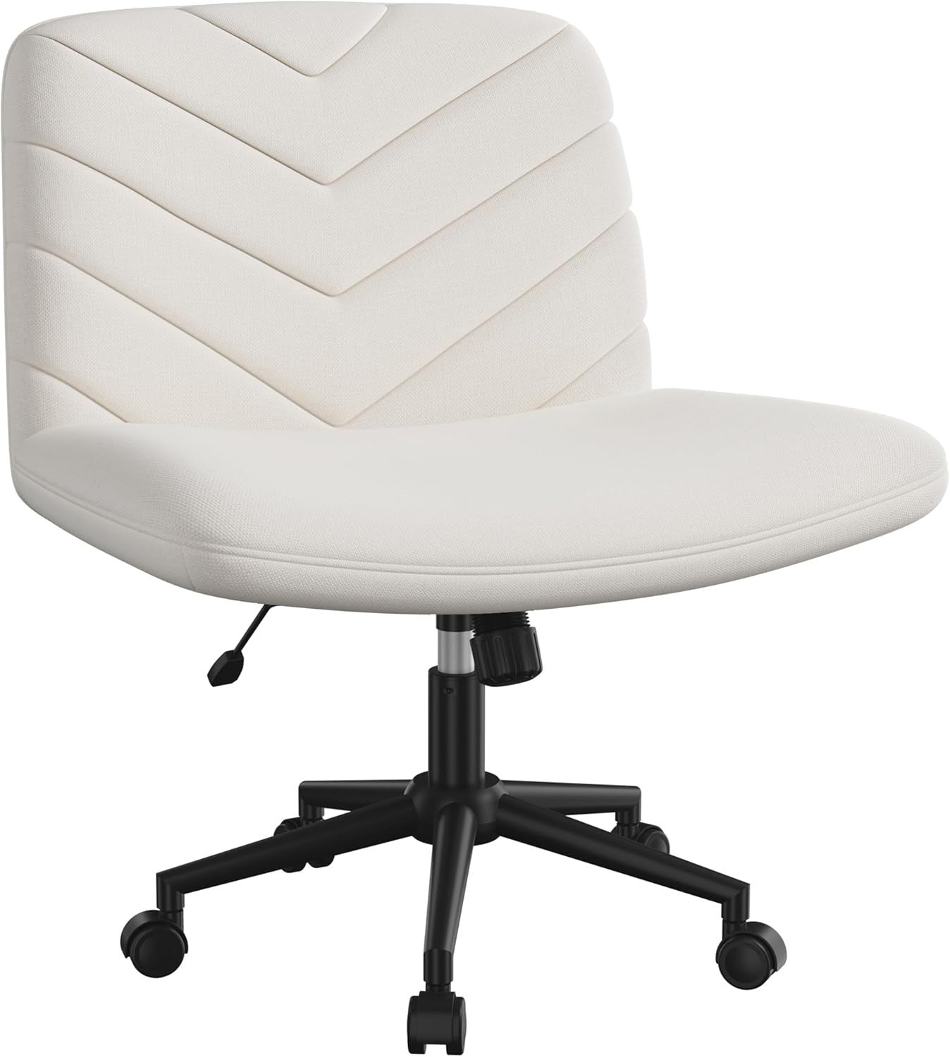 Armless Office Desk Chair Padded Cross Legged Swivel Adjustable Height Beige