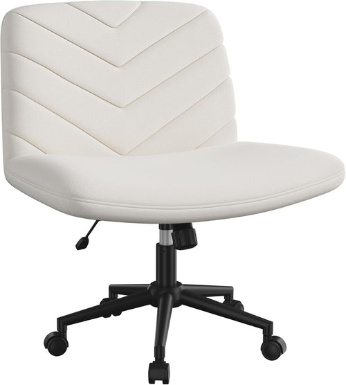 Armless Office Desk Chair Padded Cross Legged Swivel Adjustable Height Beige
